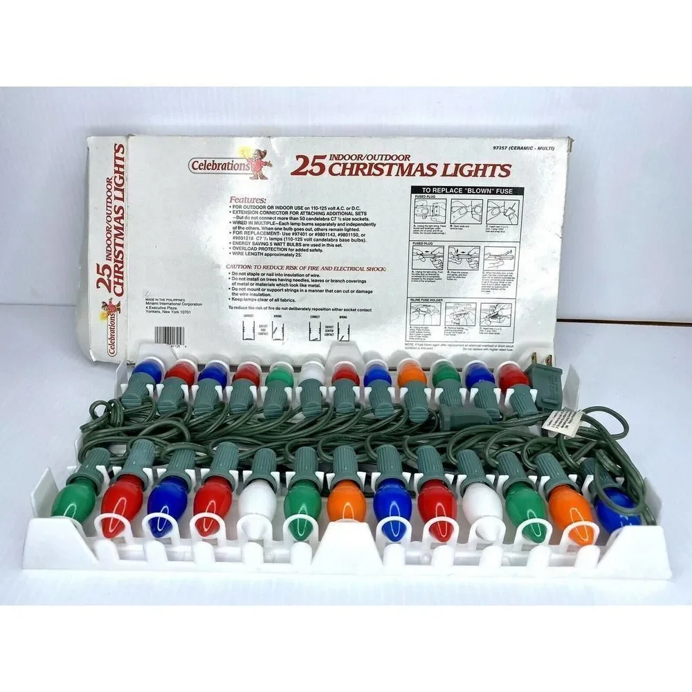 Vintage CELEBRATIONS Indoor/Outdoor Christmas Lights 25 Large Multi Color Bulbs
